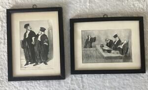 Pair Lot of 2 Framed artwork prints Honoré Daumier Lawyer Judge Justice Vintage